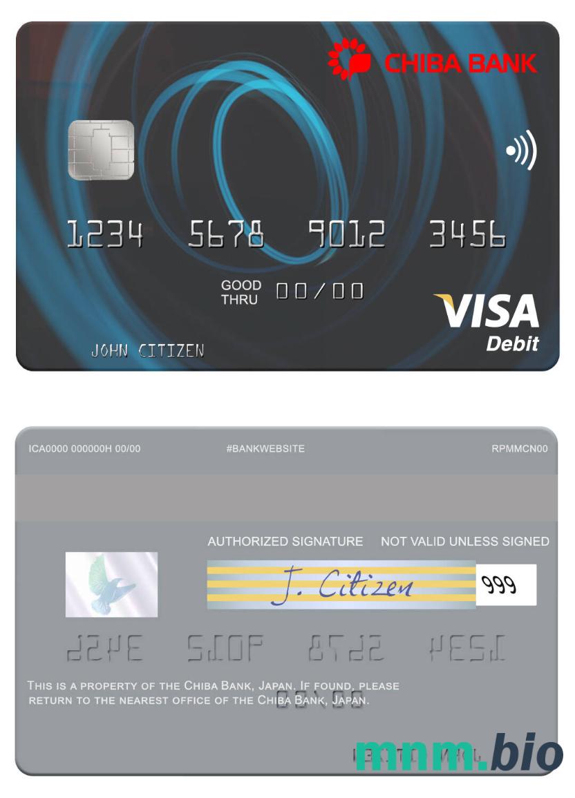 Japan Chiba Bank visa debet karta przykład w formacie PSD